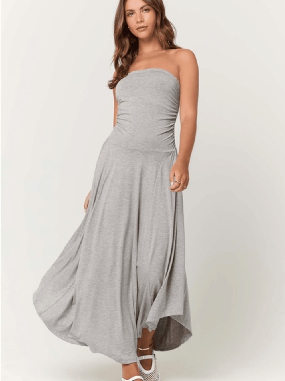 Zenana Premium Womens Light Heather Gray Soft Stretch Jersey Tube Top Maxi Dress